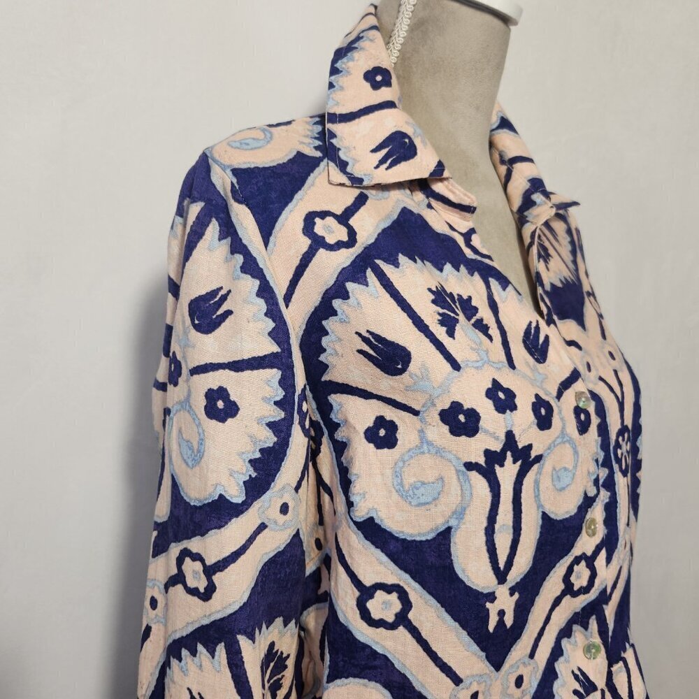 Christian Siriano NY Women's Size L Linen Blend Floral Tie Front Button Down Top - Picture 7 of 16